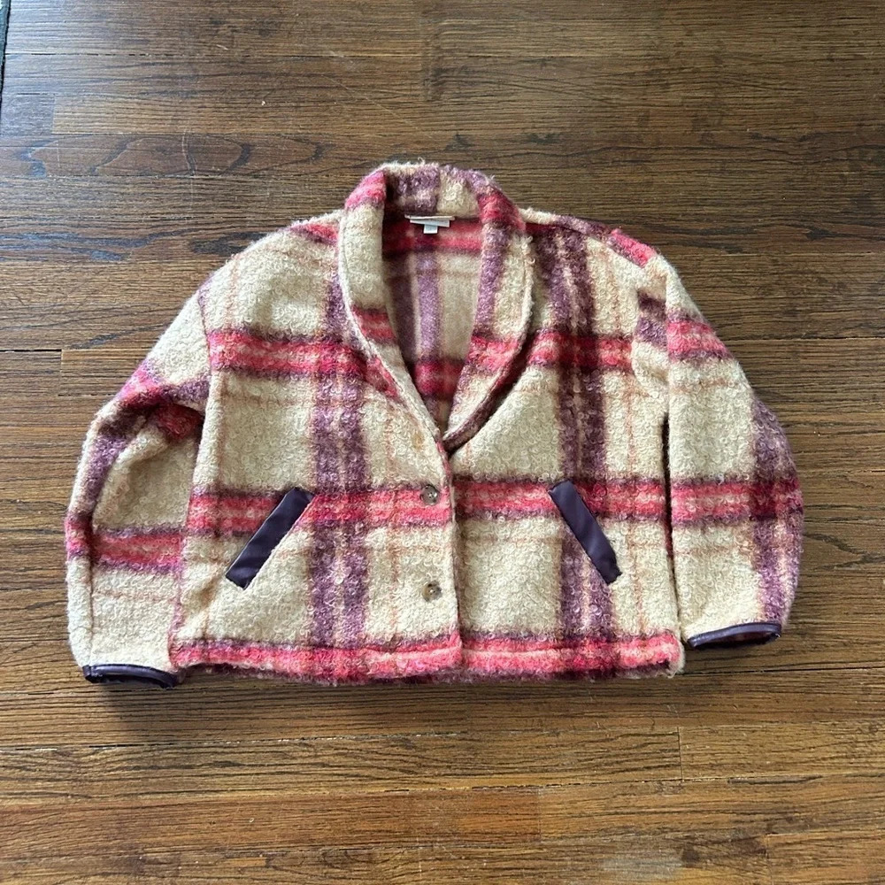 Knox Rose Burgundy Plaid Sweater Overcoat - Picture 1 of 8
